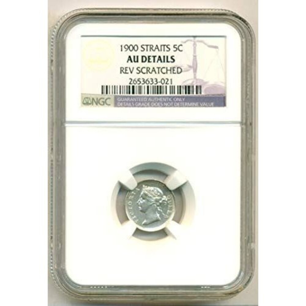 Straits Settlements (Malaysia) Victoria 1900 Silver 5 Cents AU Details NGC